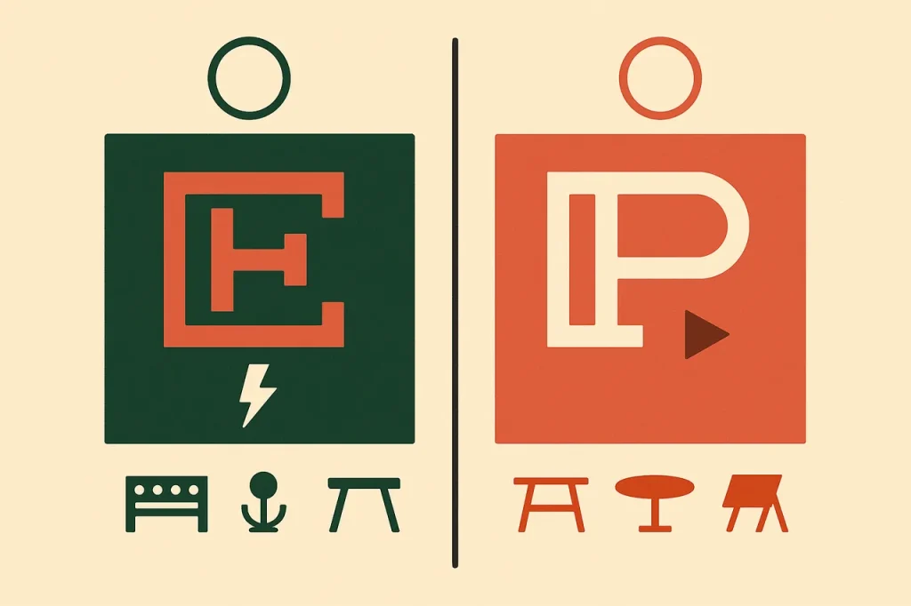 Evolution and Pragmatic Play Live compared. Two studio tiles side by side with distinct emblems and table-type markers.